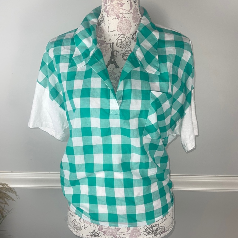 Porridge Golda Gingham Green White Plaid Shirt Medium NWT